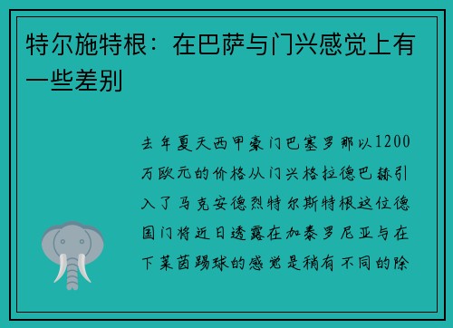 特尔施特根：在巴萨与门兴感觉上有一些差别